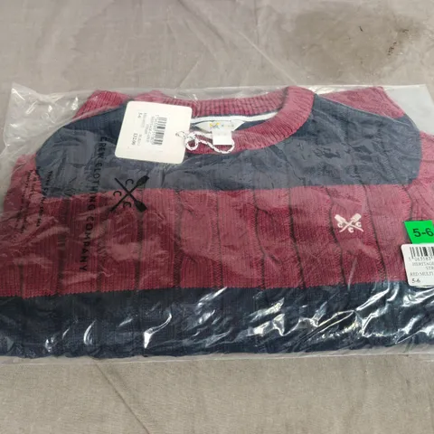 CREW CLOTHING COMPANY UK 5-6 HERITAGE CABLE STRIPE KNITWEAR – RED MULTI (KIDS)