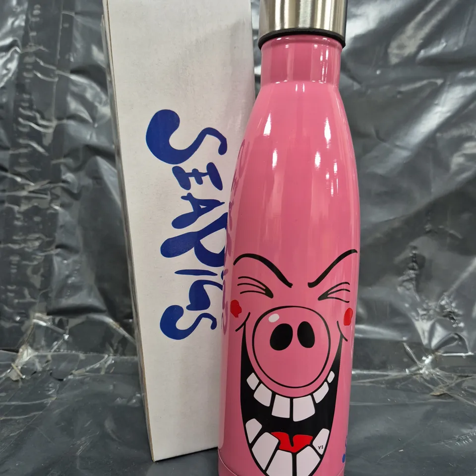 BOX OF APPROXIMATELY 30 SEAPIGS WATER BOTTLES IN PINK