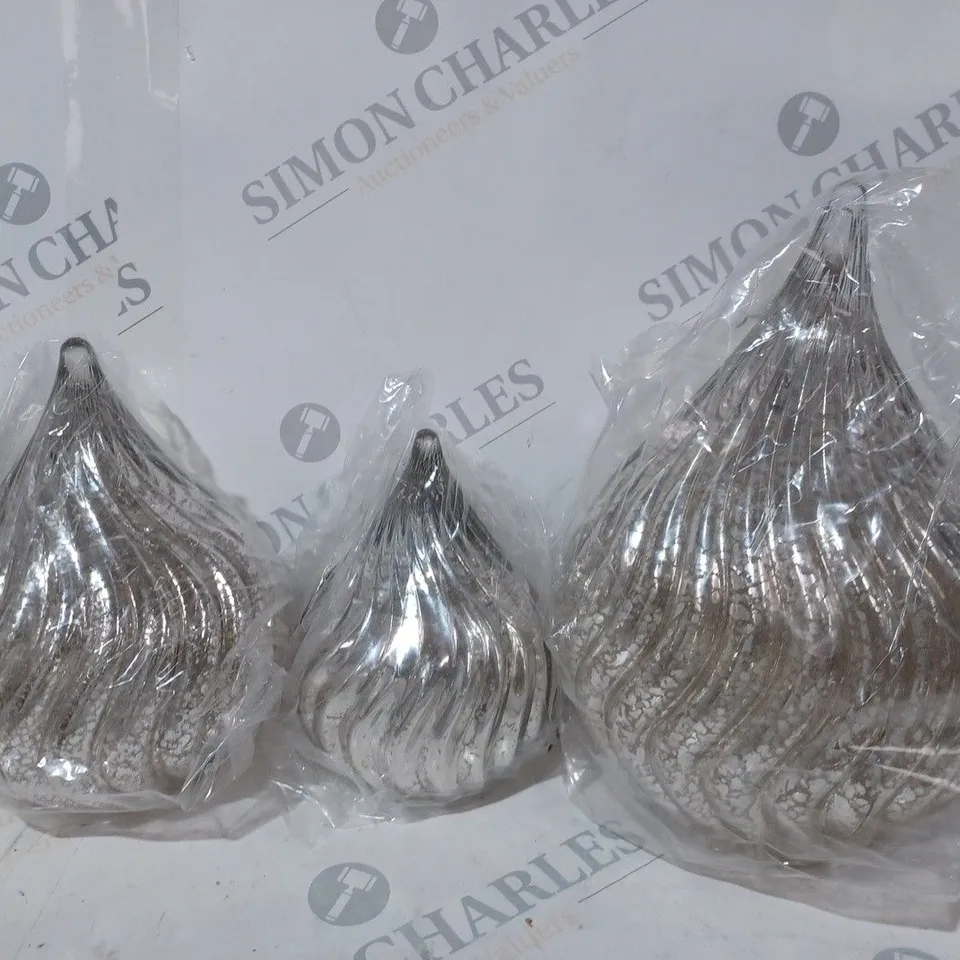 ALISON CORK SET OF 3 PRE-LIT MERCURY GLASS TEARDROP DECORATIONS