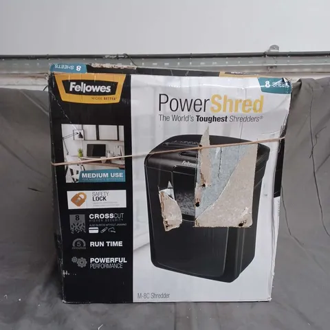 BOXED FELLOWES POWERSHRED M-8C PAPER SHREDDER IN BLACK