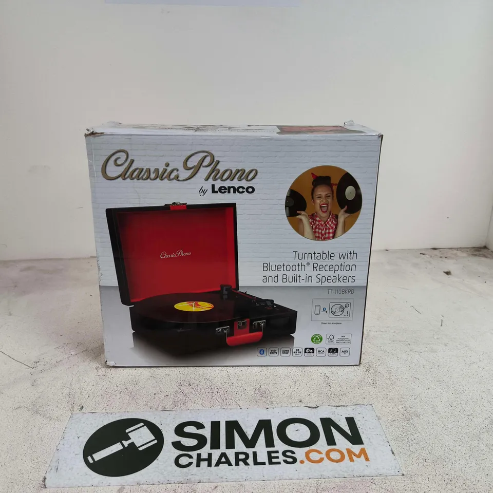 CLASSIC PHONO BY LENCO TURNTABLE WITH BLUETOOTH RECEPTION AND BUILT IN - TT-110BKRDSPEAKERS