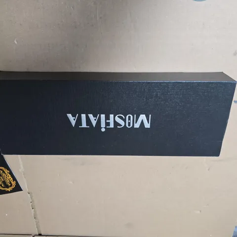 MOSHIA CHEF KNIFE WITH DAMASCUS-PATTERN BLADE – BLACK HANDLE, BOXED