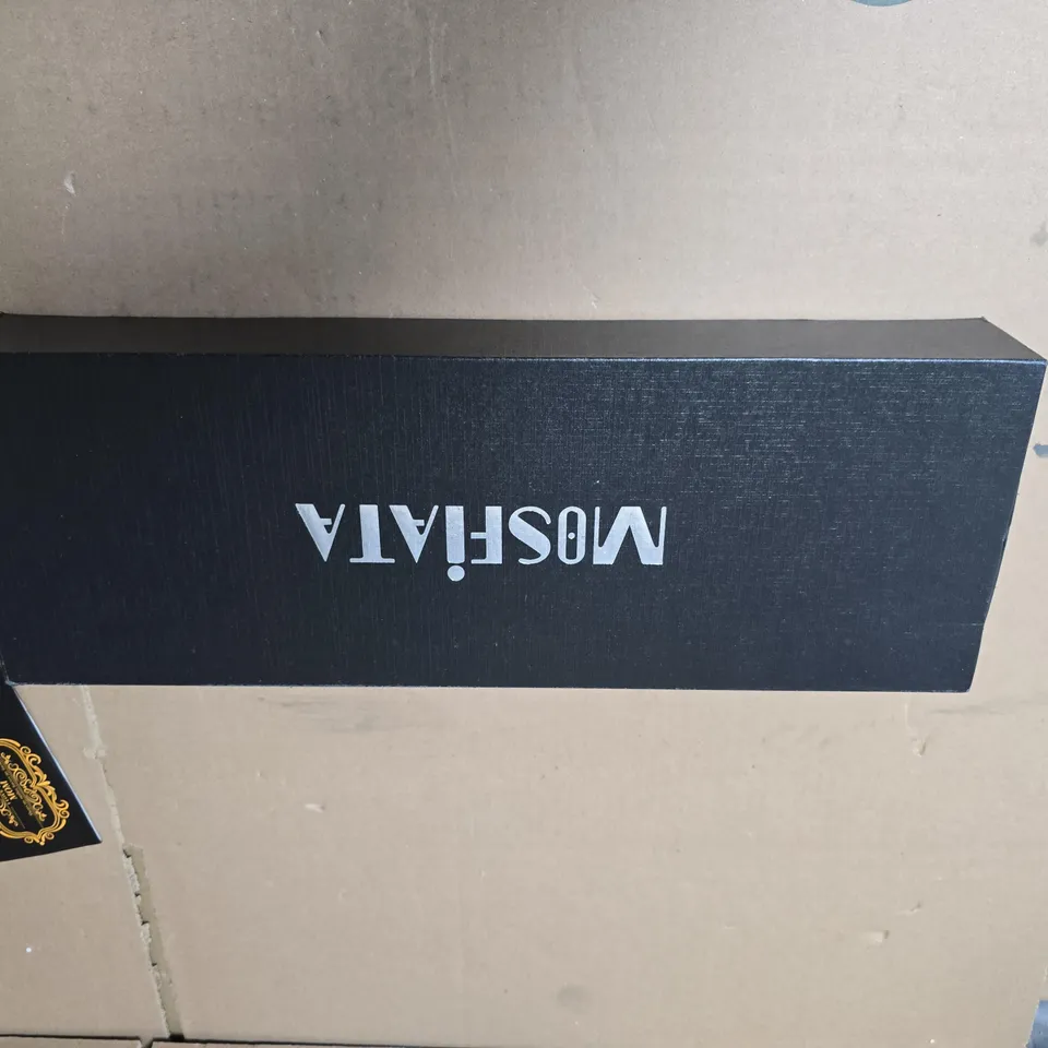 MOSHIA CHEF KNIFE WITH DAMASCUS-PATTERN BLADE – BLACK HANDLE, BOXED