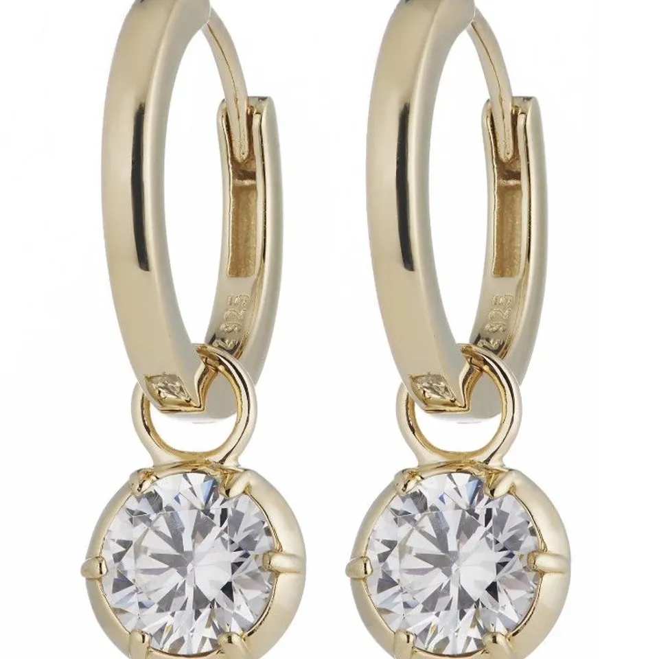 DIAMONIQUE 2CT TW GEORGIAN CUT DOWN SOLITAIRE HOOP EARRINGS STERLING SILVER GOLD PLATED