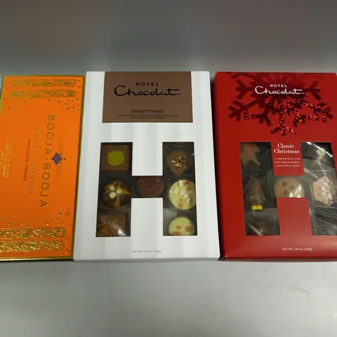 APPROXIMATELY 5 ASSORTED CHOCOLATE SELECTION BOXES TO CONTAIN CLASSIC CHRISTMAS, HOTEL CHOCOLAT EVERYTHING & BOOJA-BOOJA 