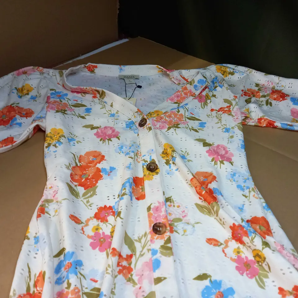 OASIS FLORAL PRINTED BRODERIE TIERED MIDI DRESS - SMALL