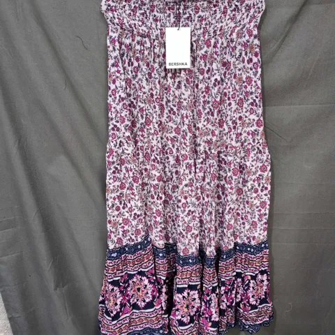 BERSHKA WOMEN'S FLORAL PRINT DRESS – PURPLE/PINK, SIZE S