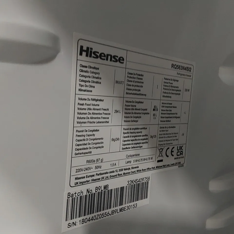 HISENSE RQ563N4S12 AMERICAN FRIDGE FREEZER - S/STEEL