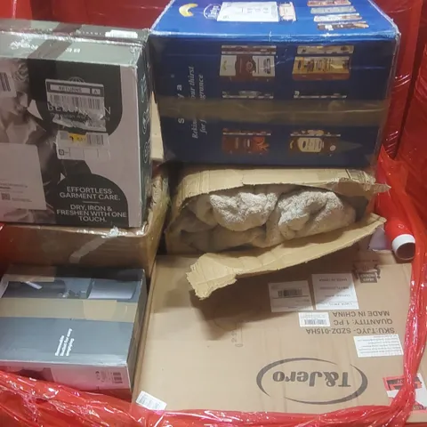 PALLET CONTAINING A VERY LARGE QUANTITY OF ASSORTED ITEMS INCLUDING: RUBBISH BIN, PARASOL BASE, RUG ECT