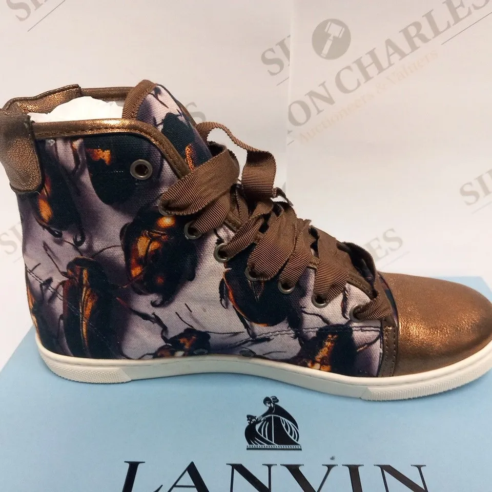 BOXED PAIR OF LANVIN BASKET HIGH TOP SNEAKER GOLD SIZE 38