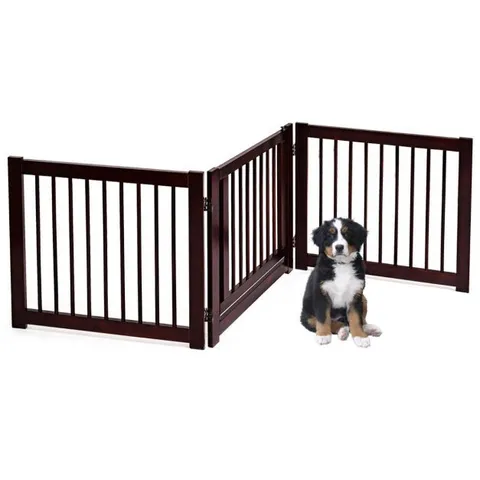 BOXED COSTWAY COSTWAY 24 INCH FOLDING WOODEN FREESTANDING DOG GATE WITH 360 FLEXIBLE HINGE