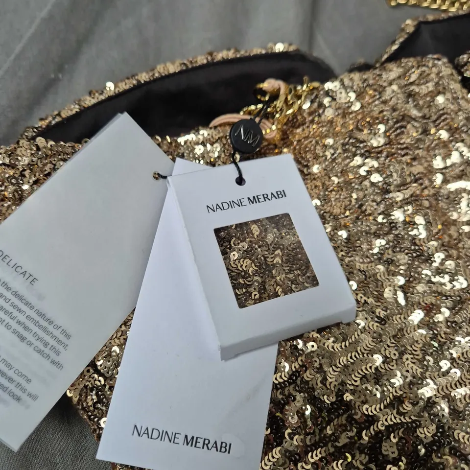 NADINE MERABI GOLD SEQUIN JUMPSUIT – SIZE 10