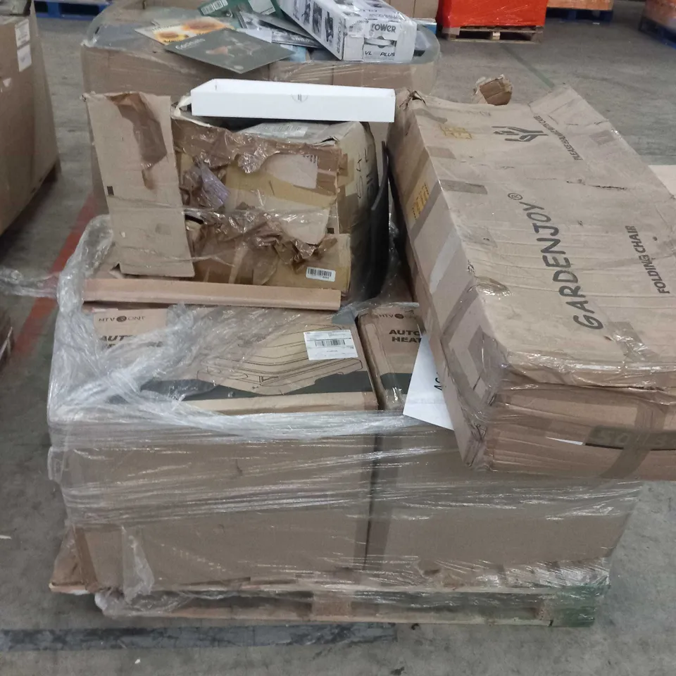 PALLET OF APPROXIMATELY 6 ASSORTED PRODUCTS TO INCLUDE; HTV RONT AUTO HEAT PRESS AND GARDEN JOY FOLDING CHAIR