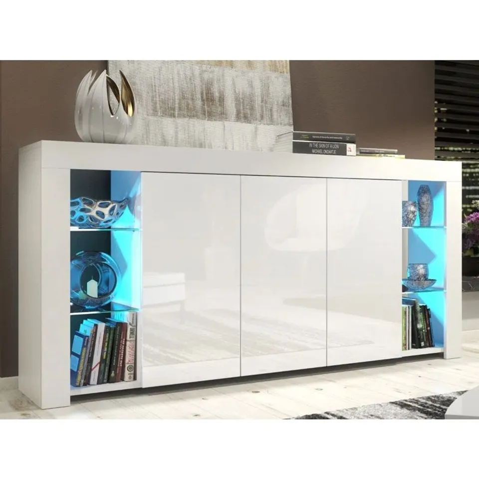 BOXED BEBAK UNFINISHED SIDEBOARD FOR TVS UP TO 60" - WHITE (2 BOXES)