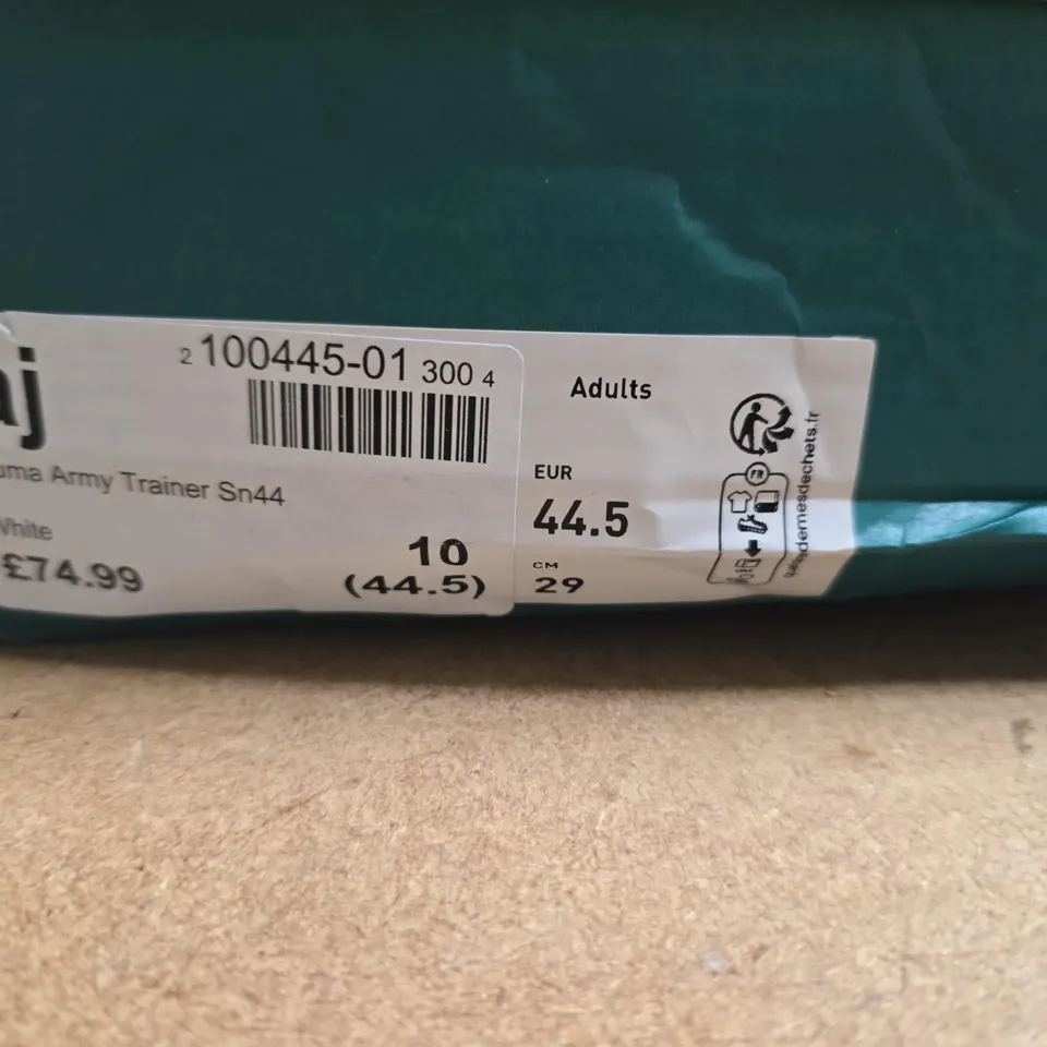 BOXED PAIR OF PUMA ARMY TRAINER SN44 TRAINERS – WHITE/GREY, UK 10