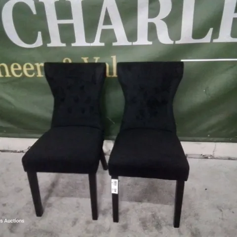 PAIR KENSINGTON BLACK VELVET BUTTONED BACK DINING CHAIRS BLACK LEGS
