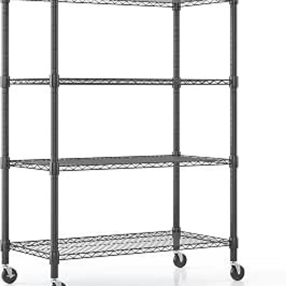 BOXED HIMIMI 4-TIER HEAVY-DUTY WIRE SHELVING UNIT WITH WHEELS, 90W×45D×183H CM