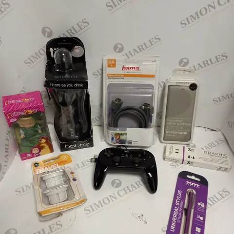 APPROXIMATELY 25 ASSORTED HOUSEHOLD & ELECTRICAL PRODUCTS TO INCLUDE S8 LED VIEW COVER, COMPUTER CABLES, WII CONTROLLER ETC