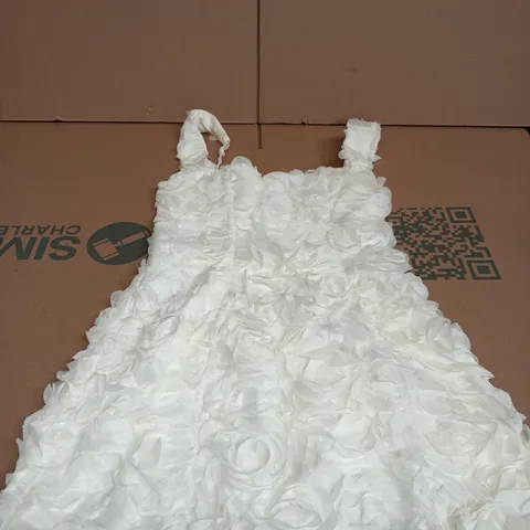 OH POLLY WHITE SATIN DRESS WITH RUFFLE DETAIL UK 6 (US 2)
