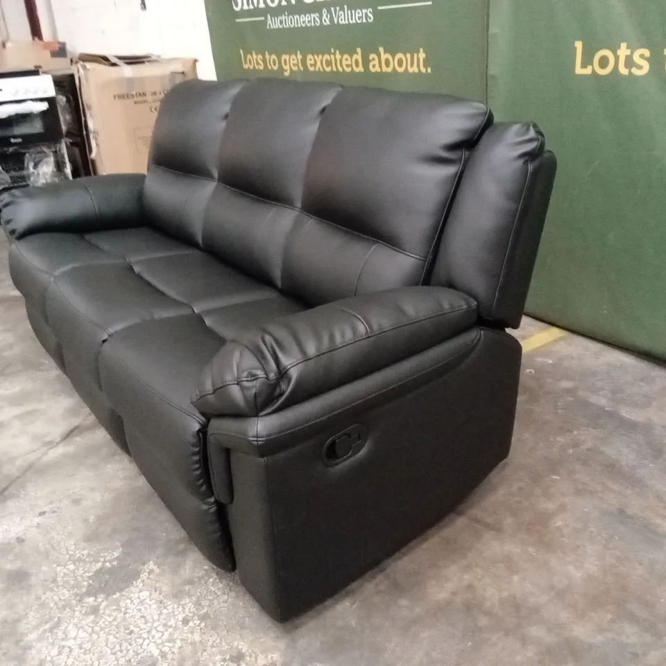 ALBION LUXURY FAUX LEATHER 3 SEATER HIGH BACK MANUAL RECLINER SOFA - BLACK RRP £619