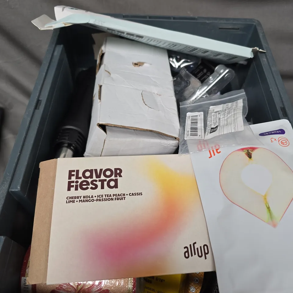 BOX OF ASSORTED ITEMS TO INCLUDE TOOLS - MAGNETS - AIR UP 