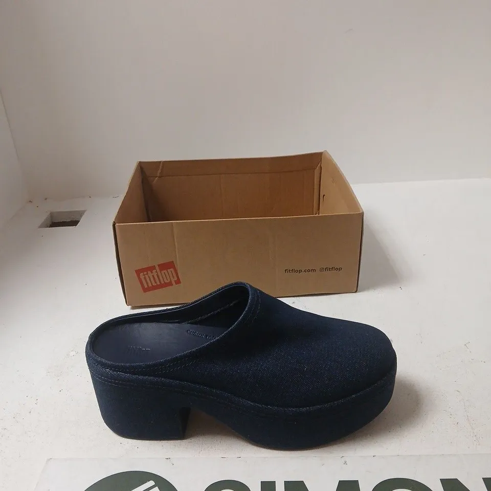 FITFLOP PLATFORM DENIM HEELED MULES – UK 6 (US 8, EU 39) – DARK DENIM