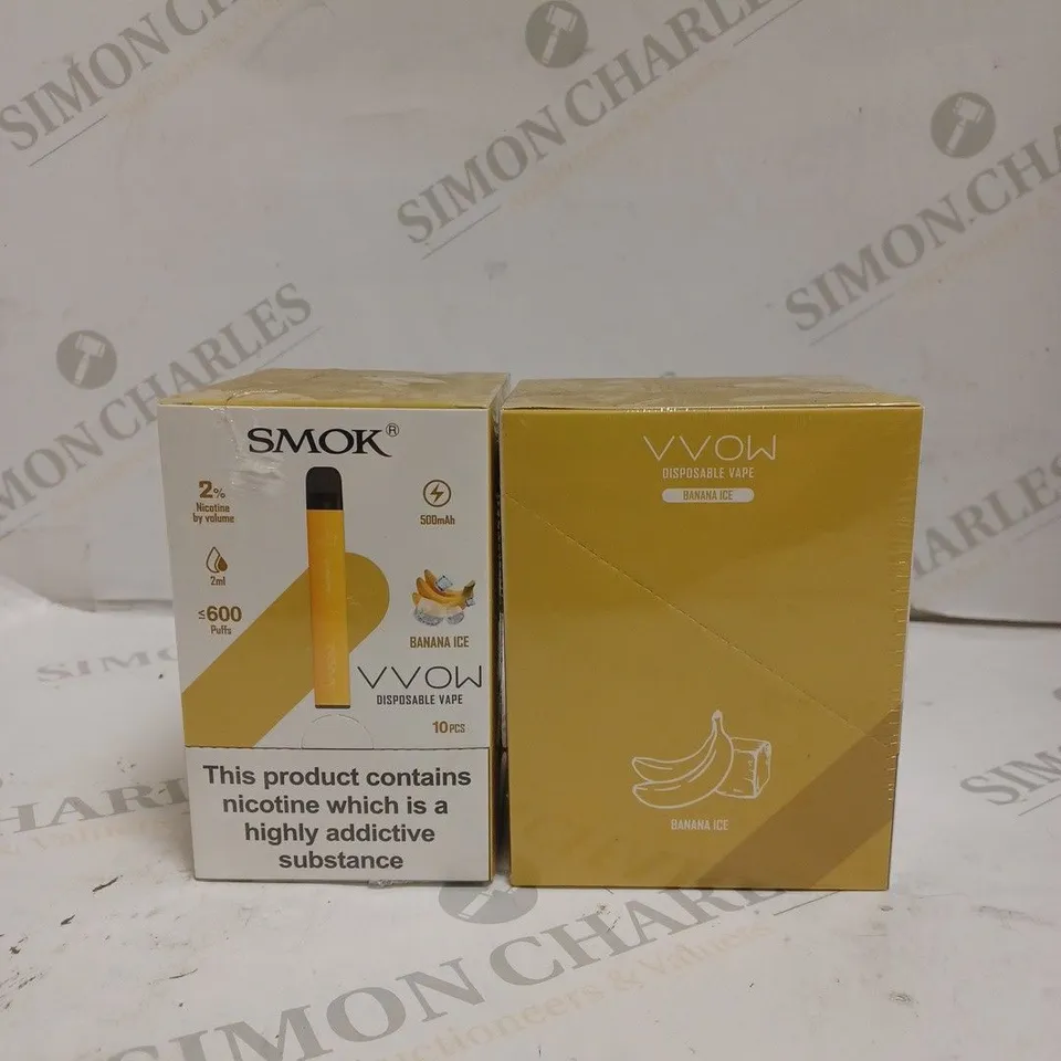 BOXED 1 PACK OF 10 SMOK VVOW DISPOSABLE VAPES - BANANA ICE. 