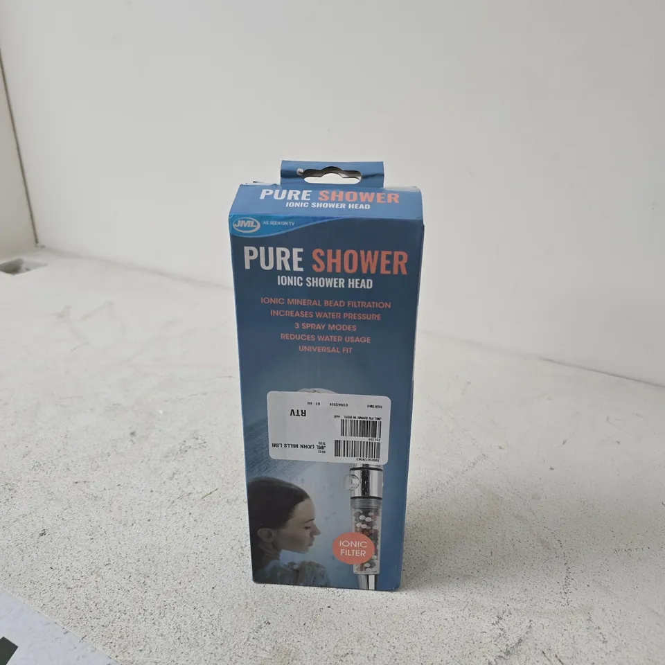 BOX OF APPROXIMATELY 20 ASSORTED ITEMS INCLUDING PURE SHOWER IONIC SHOWER HEAD , PURE SHOWER REPLACEMENT BEADS AND NUYOU MAKE UP FLIP LENS GLASSES