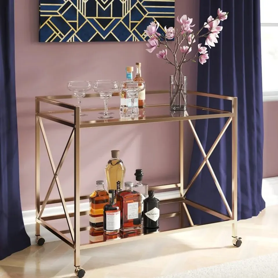 BOXED FREYA SERVING CART METALLIC CHROME 