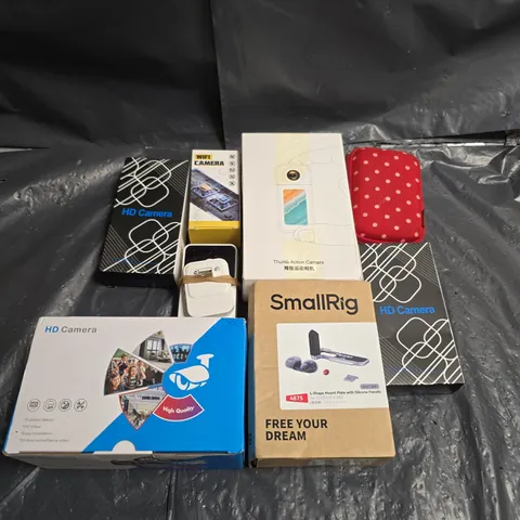 TOTE OF PHOTOGRAPHY ACCESSORIES AND VIDEO EQUIPMENT 