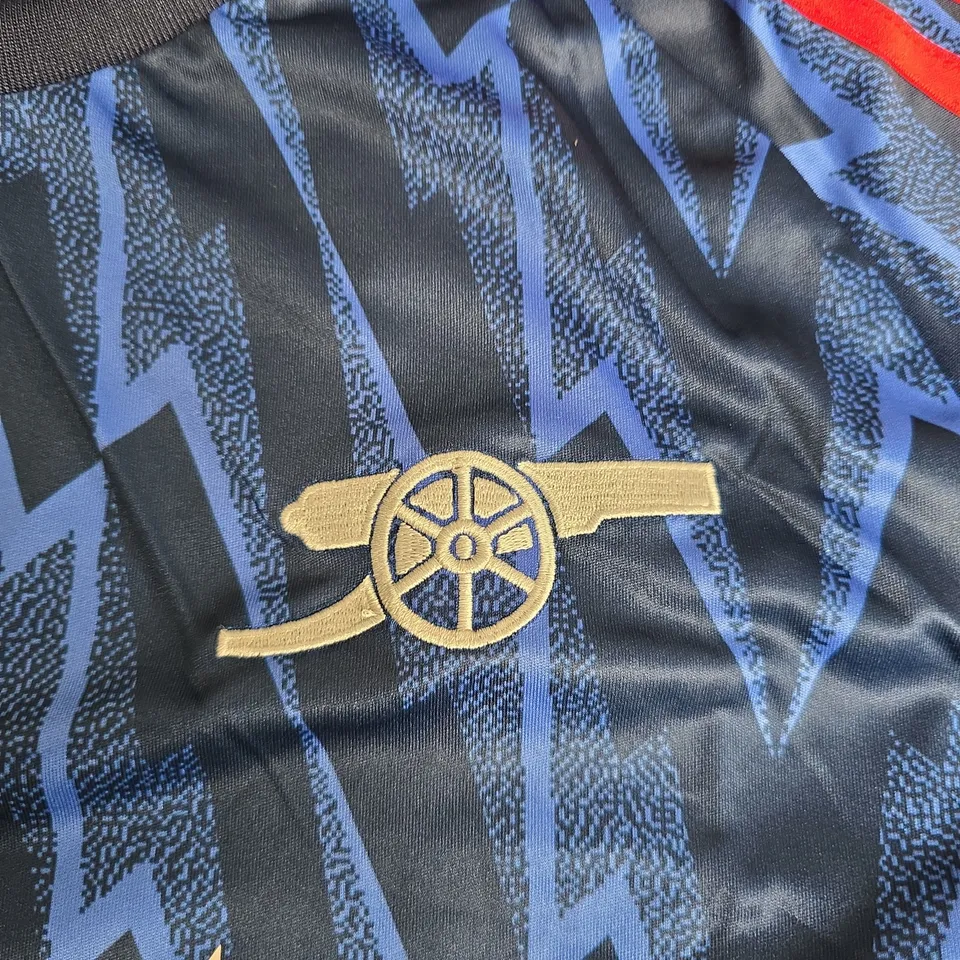 ARSENAL FC ADIDAS AWAY JERSEY – BLUE ZIGZAG, SIZE L, SLIM FIT