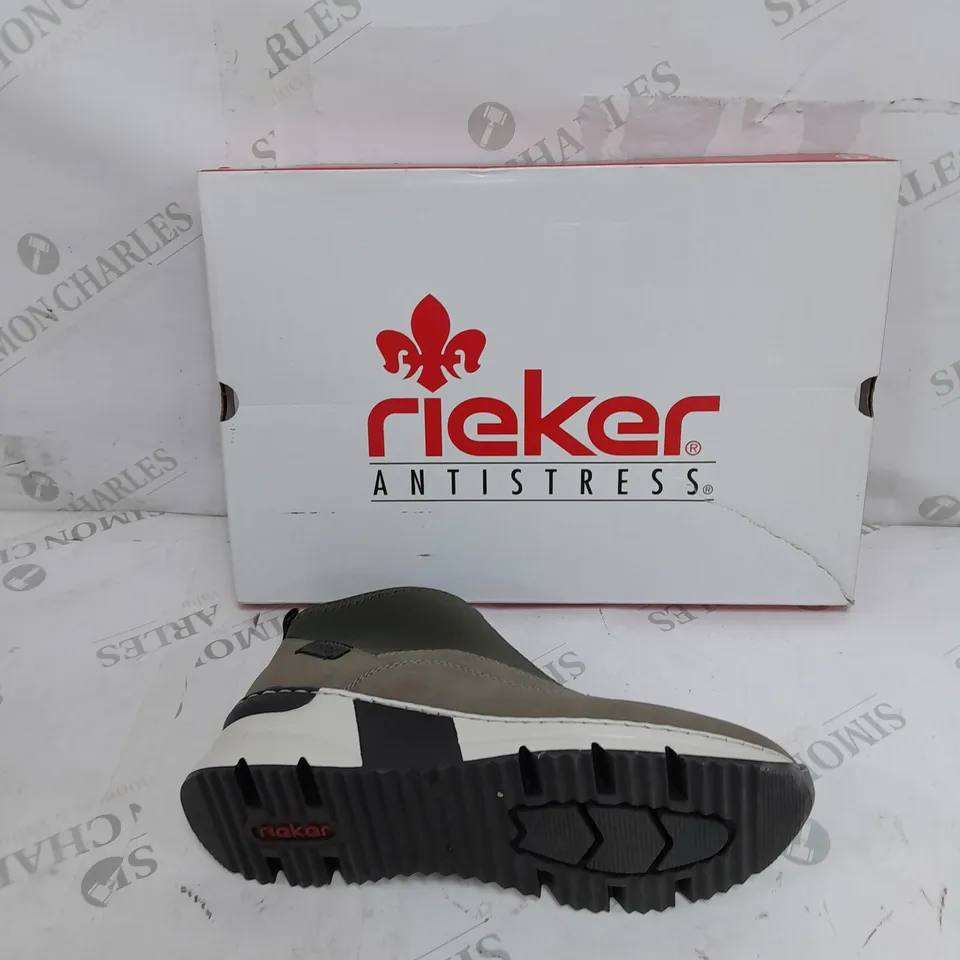BOXED PAIR OF RIEKER HIGH TOP TRAINER GREEN SIZE 6.5