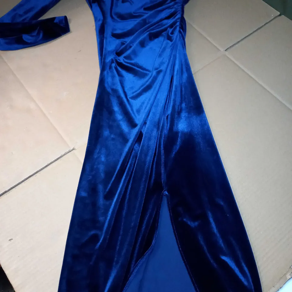 DESIGNER NAVY RUCHED HIGH SPLIT ONE SHOULDER MAXI DRESS