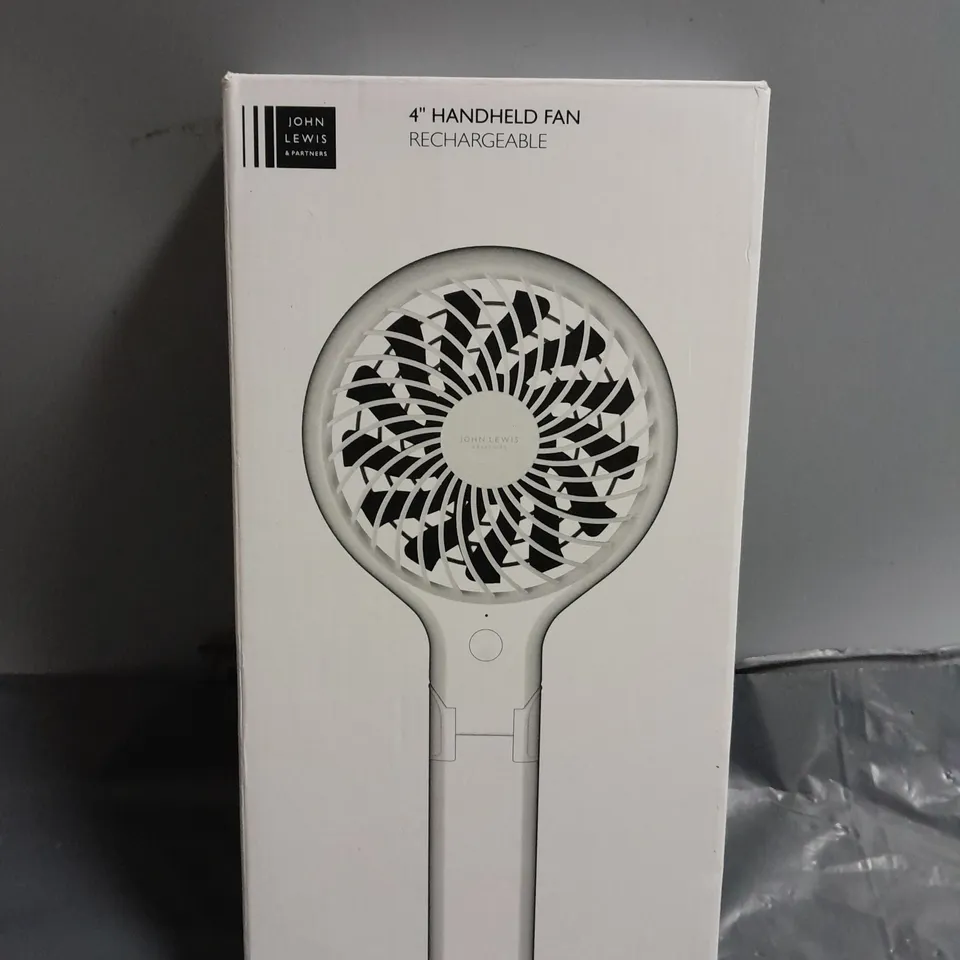 BOXED JOHN LEWIS 4" HANDHELD FAN IN WHITE 