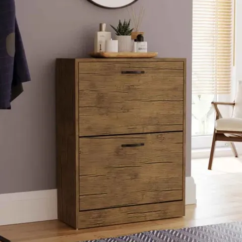 BOXED VIDA 2 DRAWER SHOE CABINET - ANTIQUE BROWN (1 BOX)