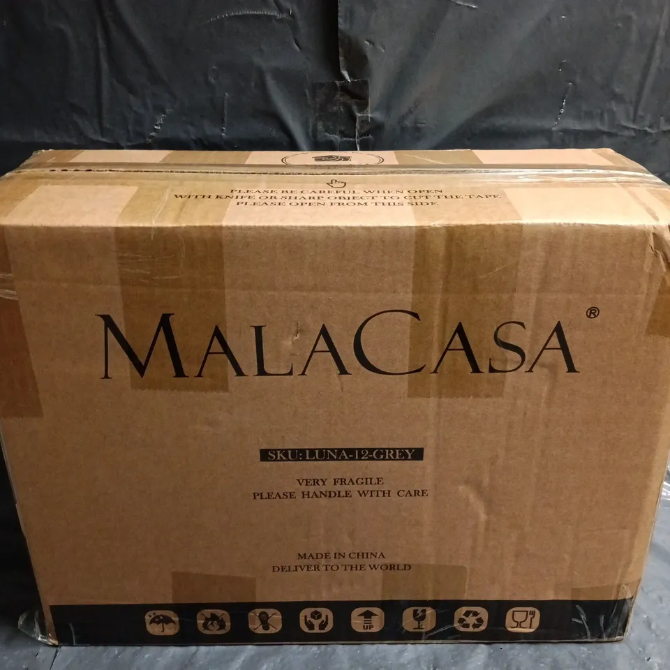 SEALED MALACASA 12 PIECE DINNERWARE SET IN GREY 