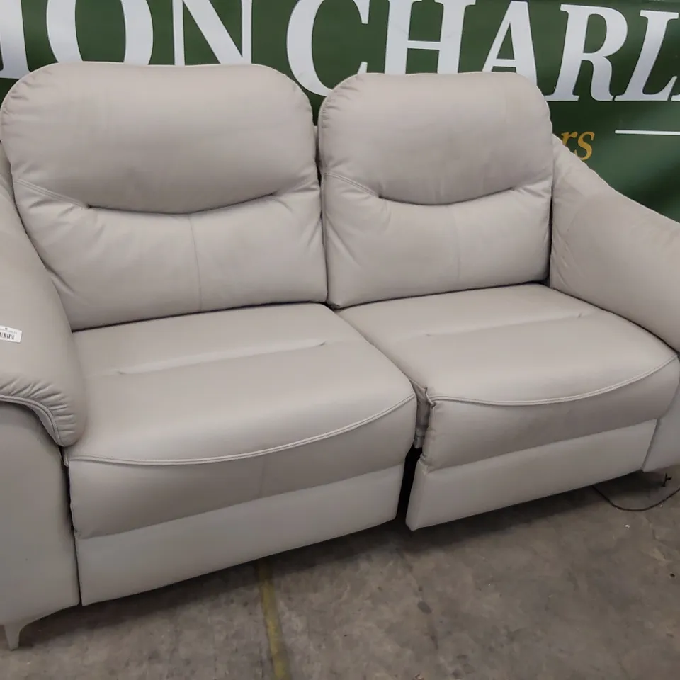 QUALITY BRITISH DESIGNER G PLAN JACKSON POWER RECLINING THREE SEATER SOFA OXFORD LIGHT GREY LEATHER 