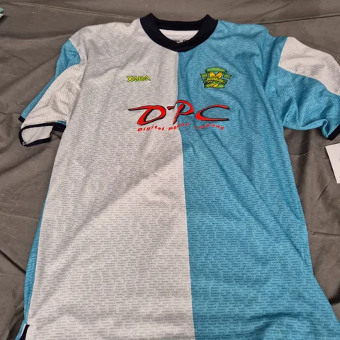XARA FOOTBALL JERSEY SIZE L – LIGHT BLUE & WHITE PANEL WITH DPC PRINT 