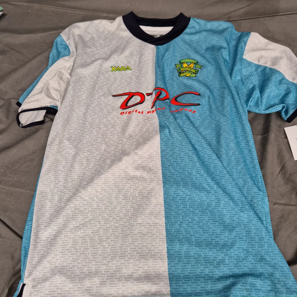 XARA FOOTBALL JERSEY SIZE L – LIGHT BLUE & WHITE PANEL WITH DPC PRINT 