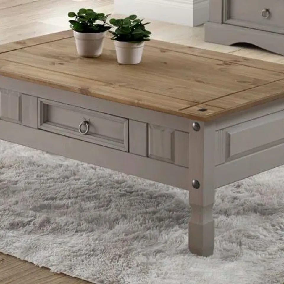 BOXED PALMEA SOLID WOOD COFFEE TABLE WITH STORAGE 