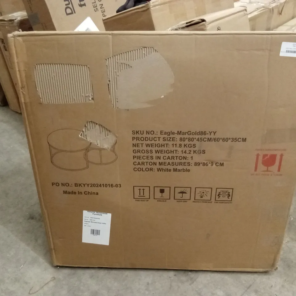 BOXED EAGLE NESTING COFFEE TABLES - WHITE MARBLE EFFECT/GOLD (1 BOX)