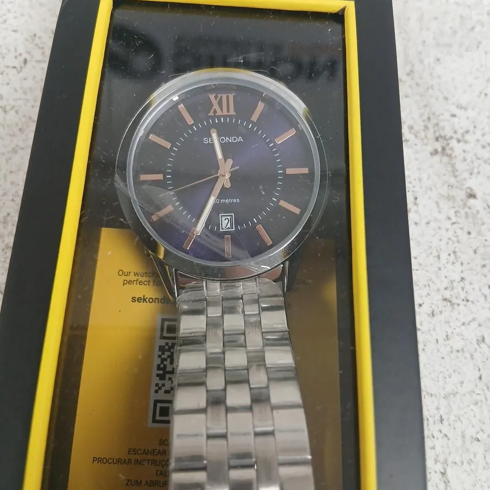SEKONDA WATCH WITH STAINLESS STEEL BRACELET – BLACK DIAL, BOXED