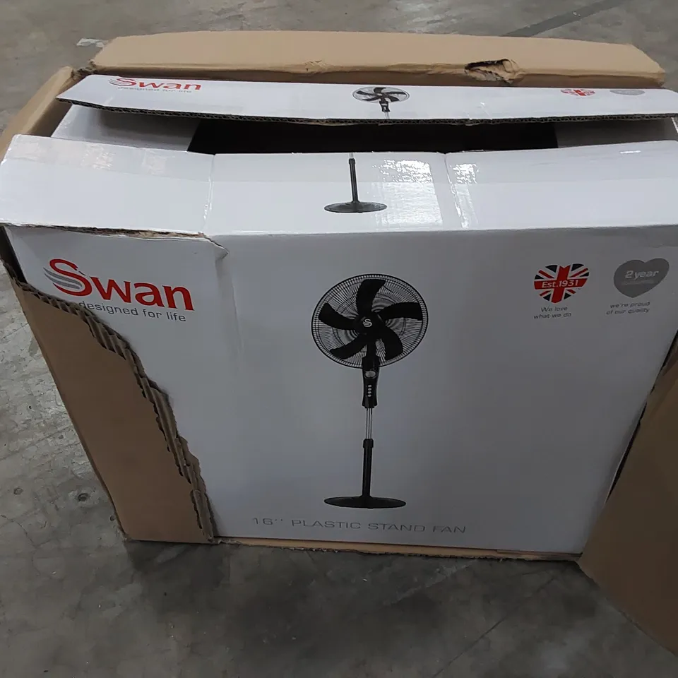 BOXED SWAN 16" PLASTIC STAND FAN (1 BOX)