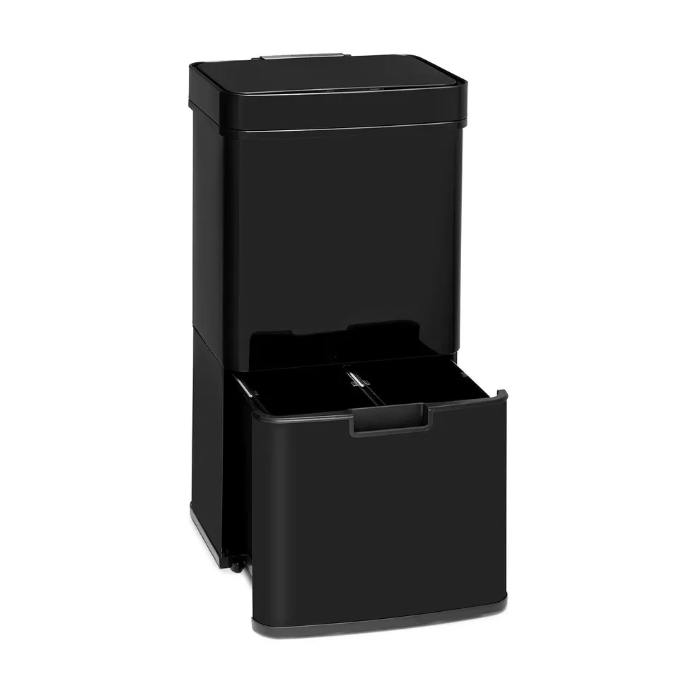 KLARSTEIN TOUCHLESS BLACK STAINLESS STEEL RUBBISH BIN SENSOR 72L BLACK
