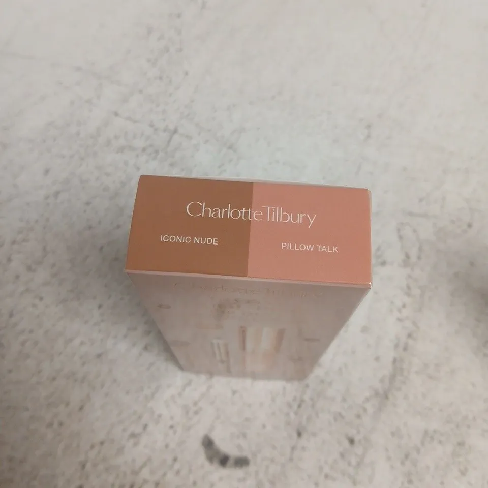 BOXED CHARLOTTE TILBURY GLOSSY NUDE PINK LIP DUO – MINI LIP KIT (ICONIC NUDE & PILLOW TALK)