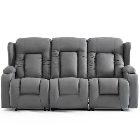 BOXED CAESAR MANUAL 3 SEATER FABRIC RECLINER SOFA IN GREY (3 BOXES)