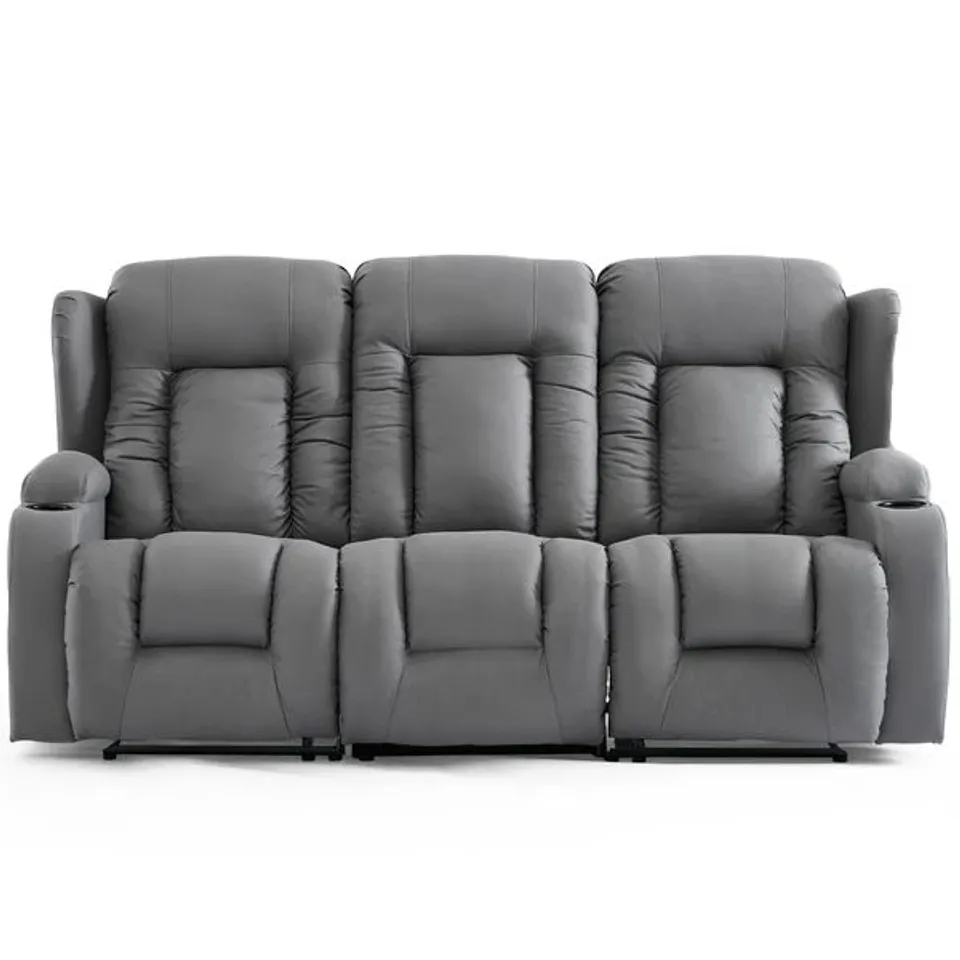 BOXED CAESAR MANUAL 3 SEATER FABRIC RECLINER SOFA IN GREY (3 BOXES)