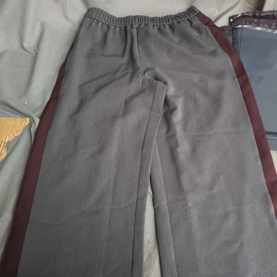 NOBODY'S CHILD  GREY TROUSERS WITH BURGUNDY SIDE STRIPES – UK 12