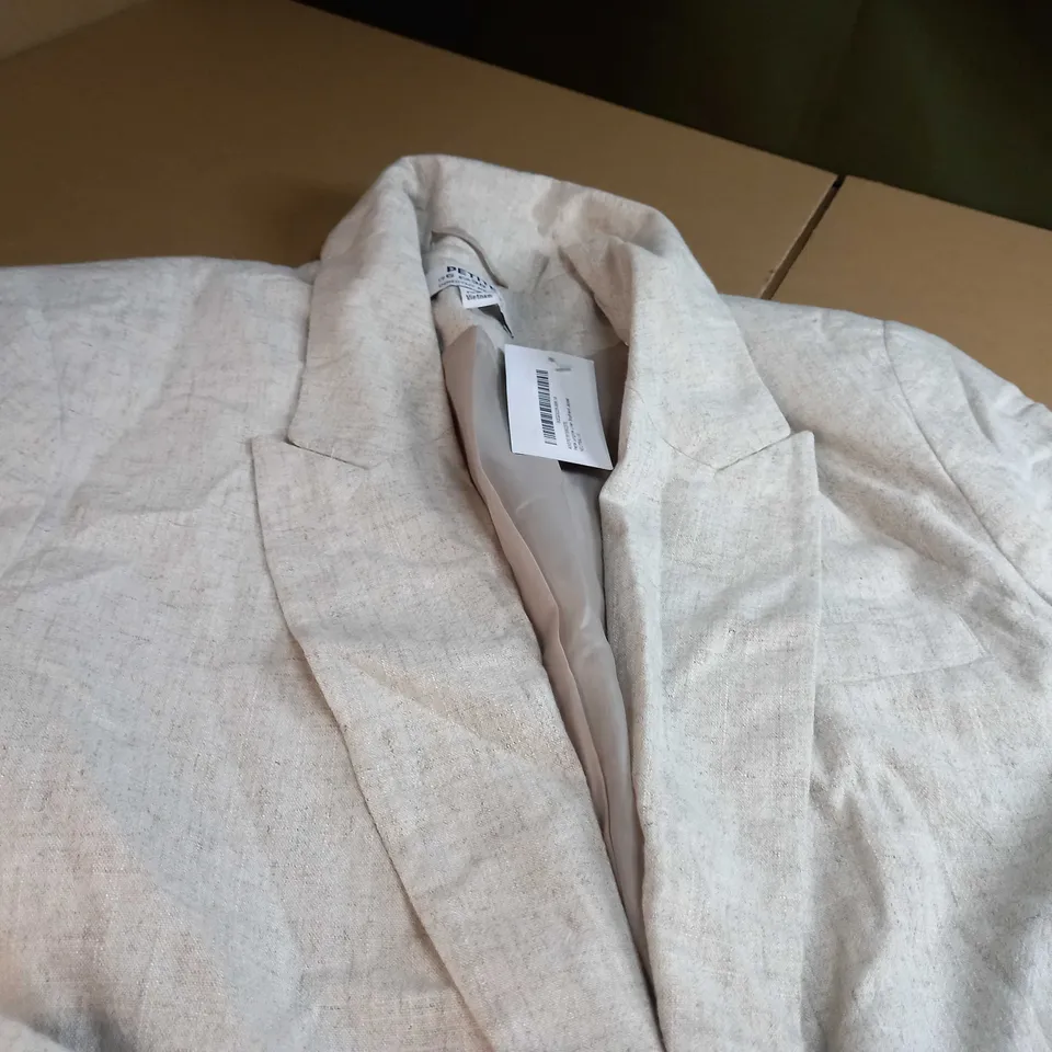 DOROTHY PERKINS NEUTRAL LONGLINE LINEN BOYFIREND JACKET - SIZE 10 PETITE
