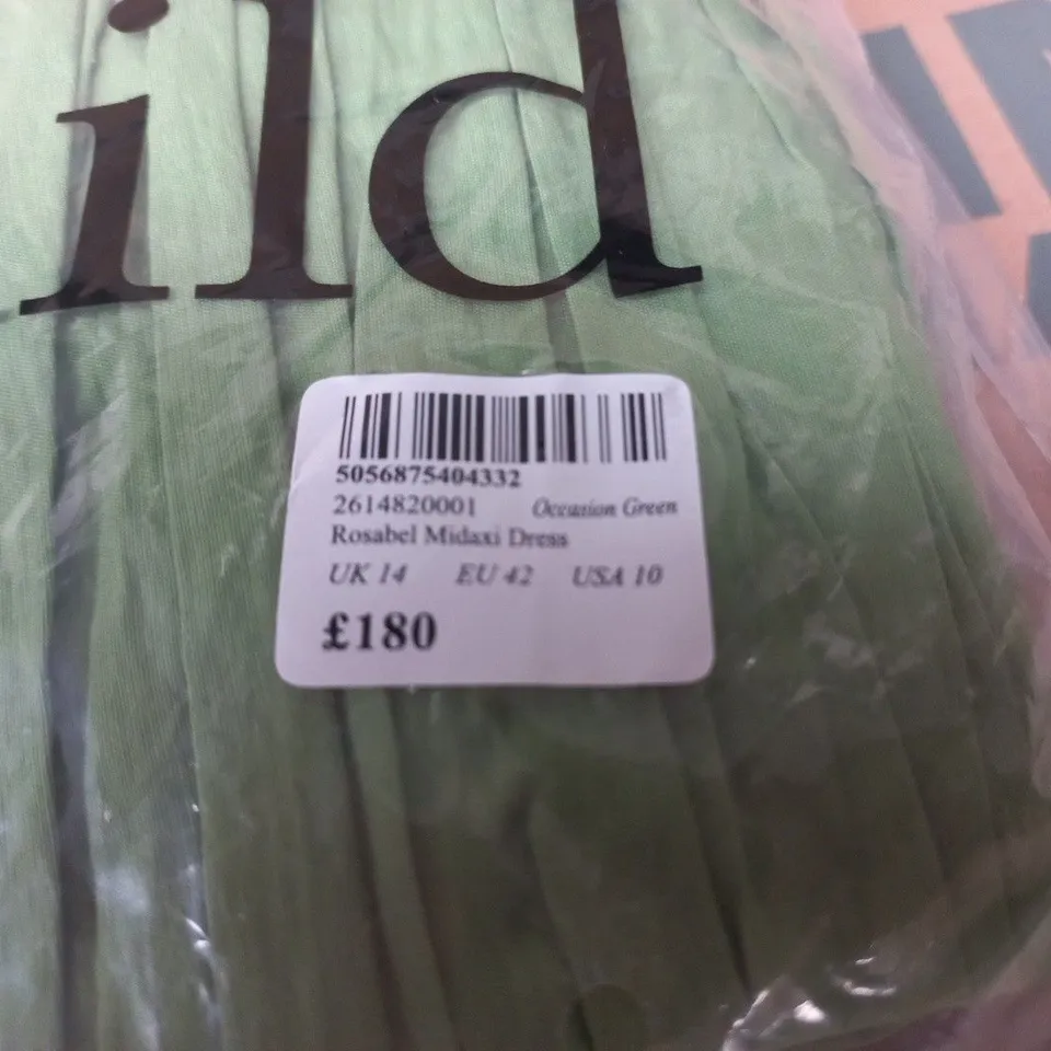 NOBODY'S CHILD ROSABEL MIDI DRESS – GREEN, UK 14 (EU 42, USA 10)